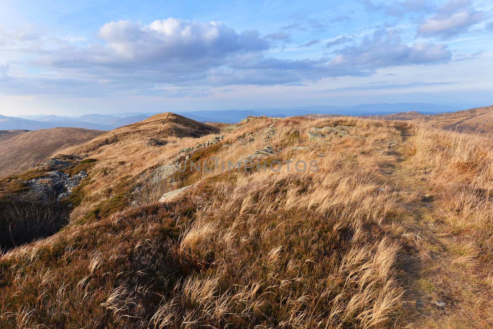 Autumn landscape of Bieszczady mountains in late autumn