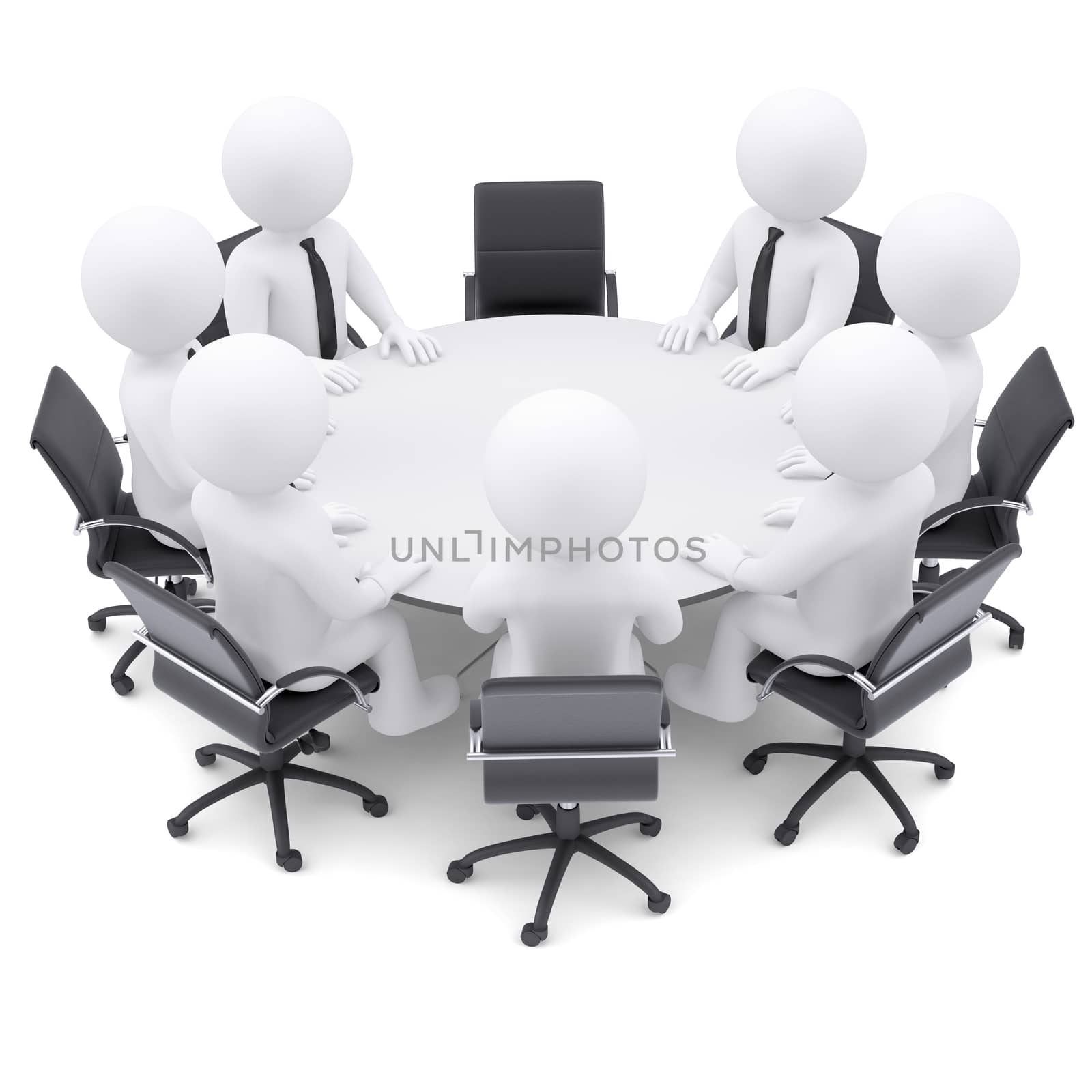 3d people at the round table. One chair is empty by cherezoff