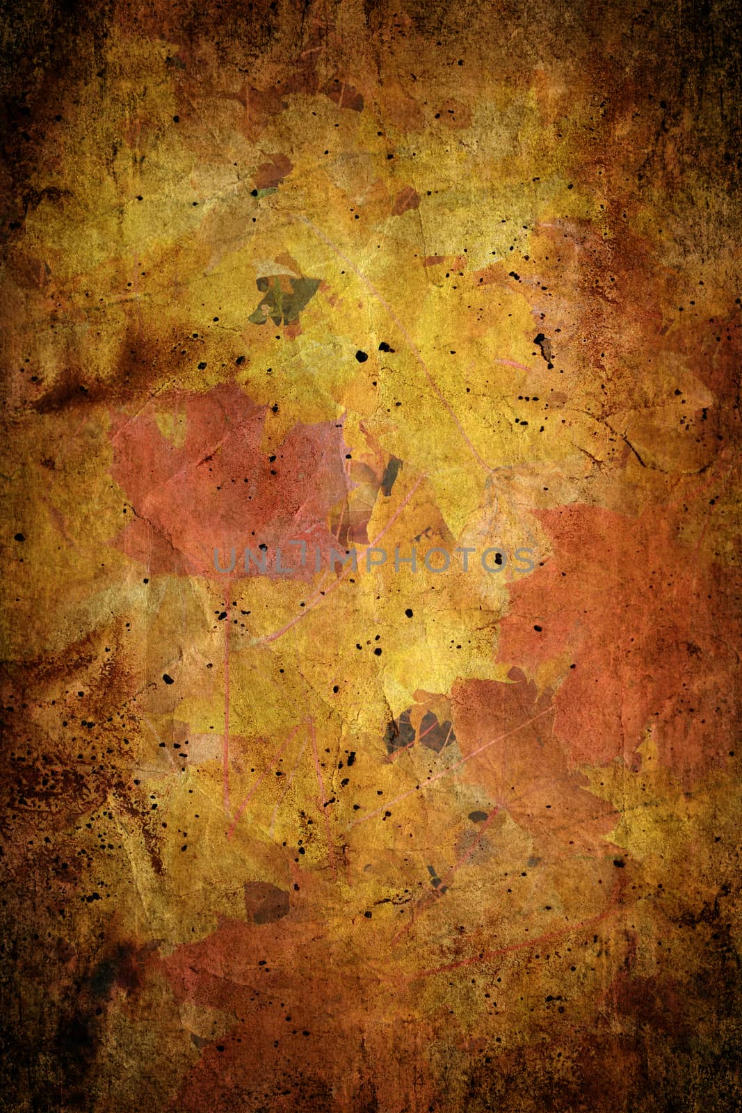 Autumn background - old paper with maple leaves 