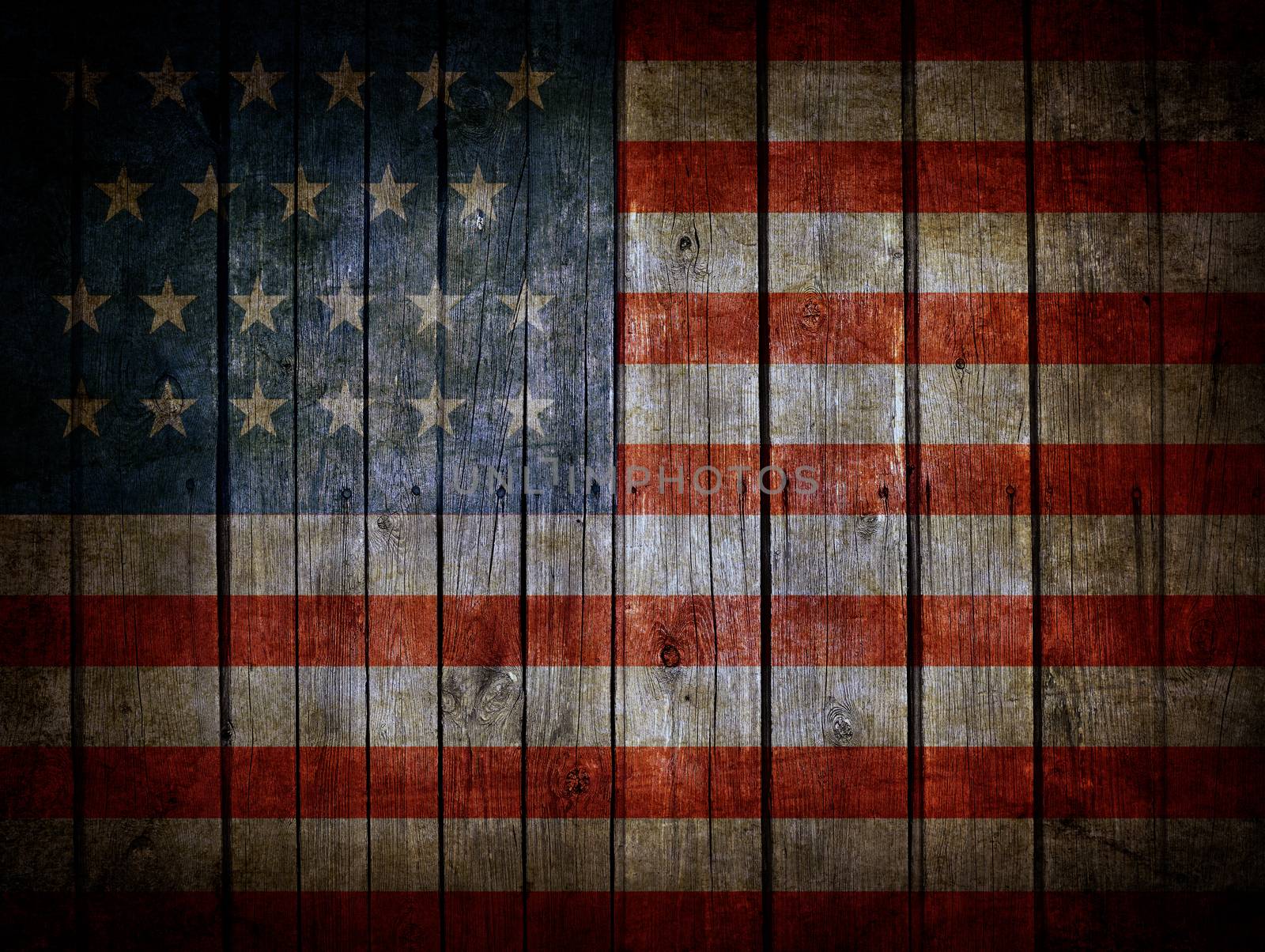 USA flag painted on dark wooden background