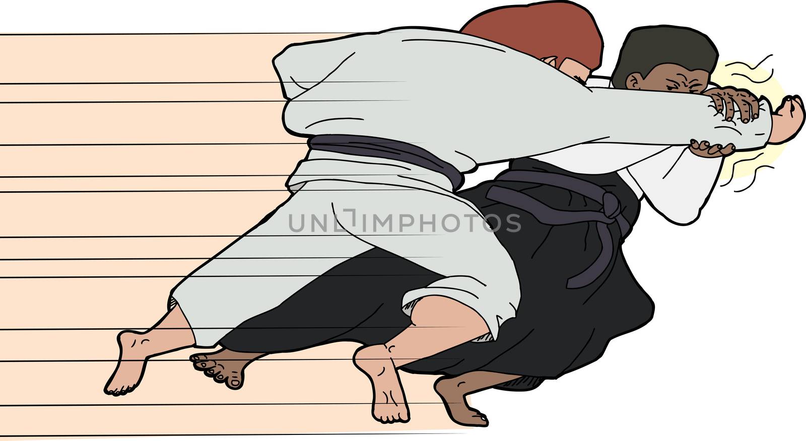 Aikido martial arts master throwing one opponent