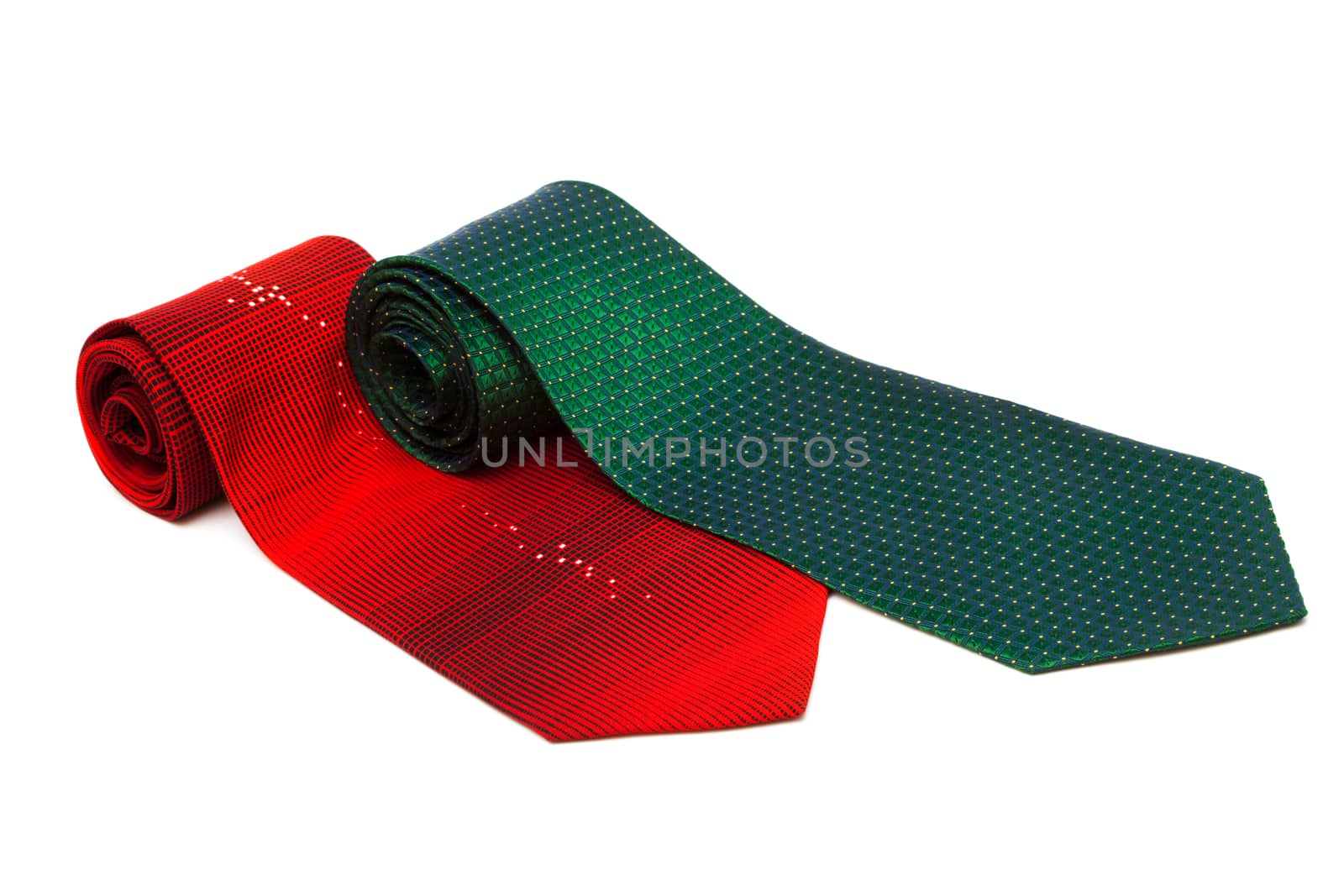 red and green ties on a white background