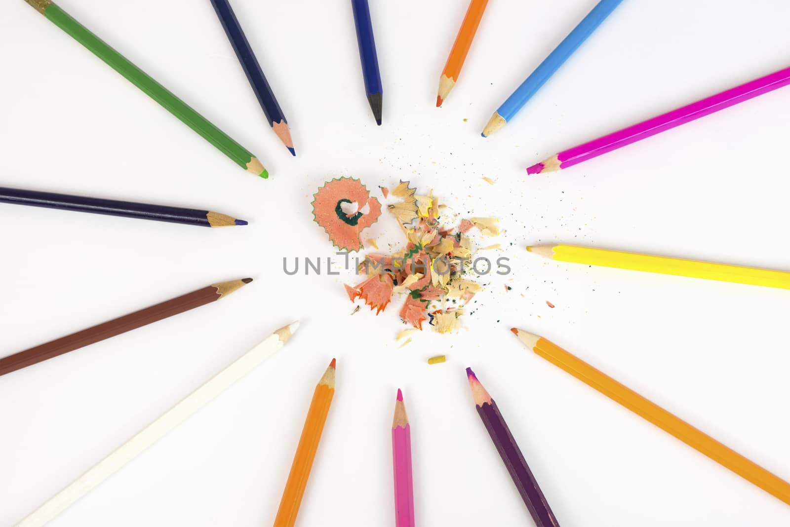 Color Pencils and Shavings. Pencils in the form of the sun