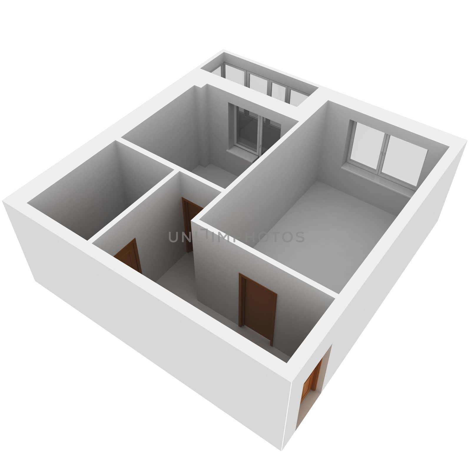 3d apartment plan. Isolated render on a white background