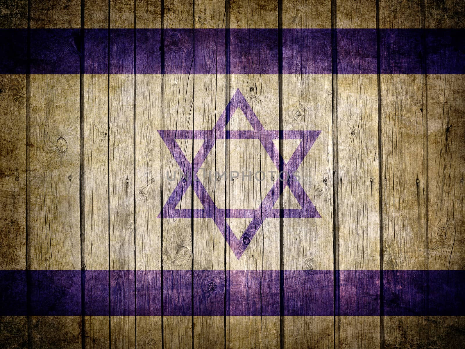Very old dark brown wooden planks background with Israel flag painted on it