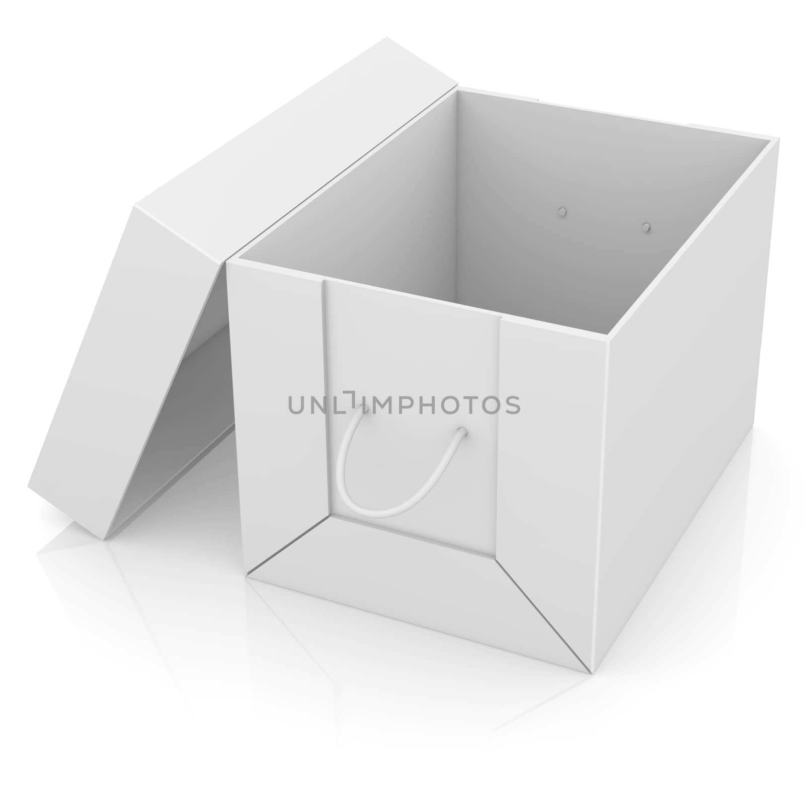 Opened white cardboard package box. Isolated on white background