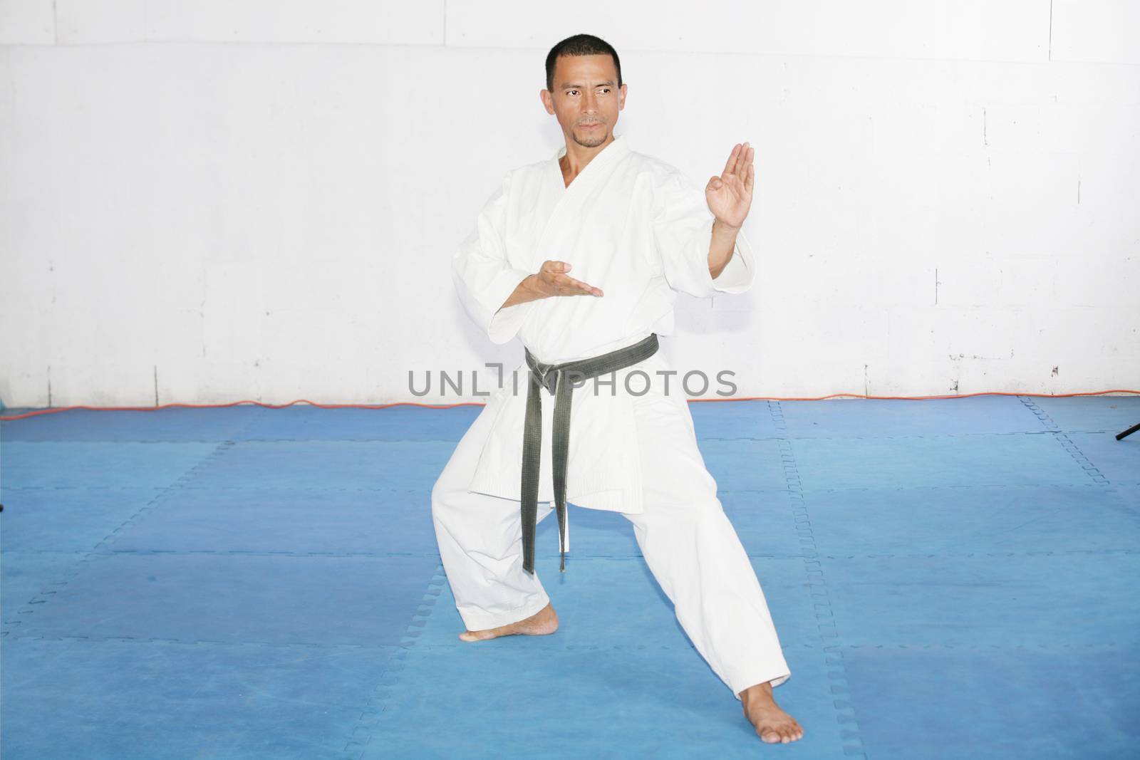 Black belt karate man with hand in spade position by dacasdo