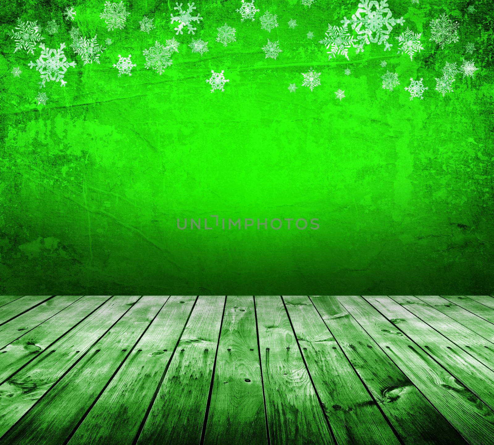 green christmas background with snowflakes