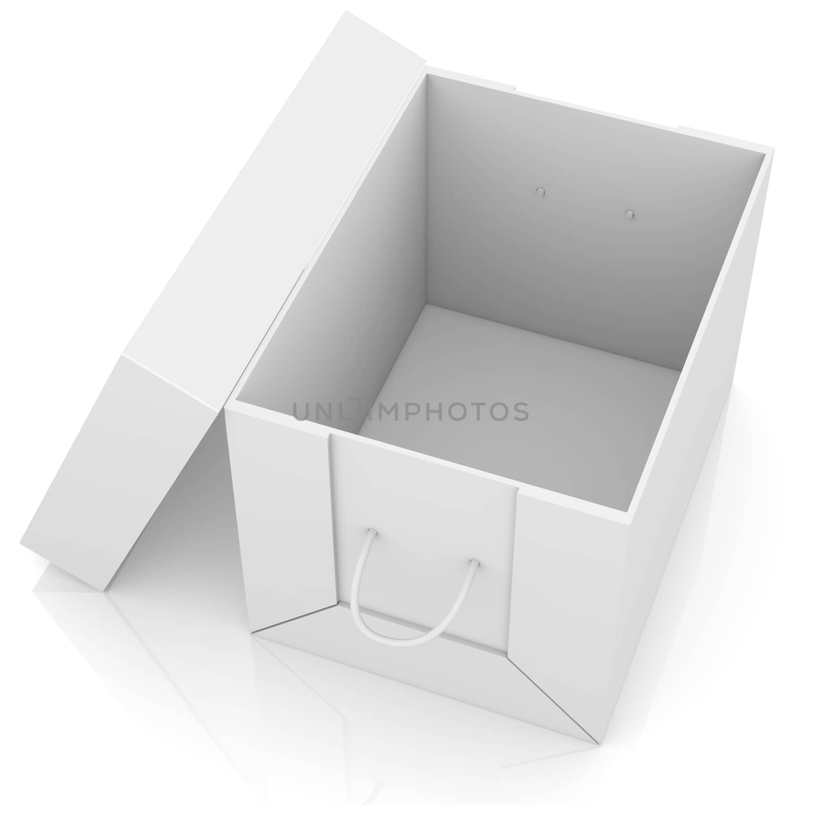Opened white cardboard package box. Isolated on white background