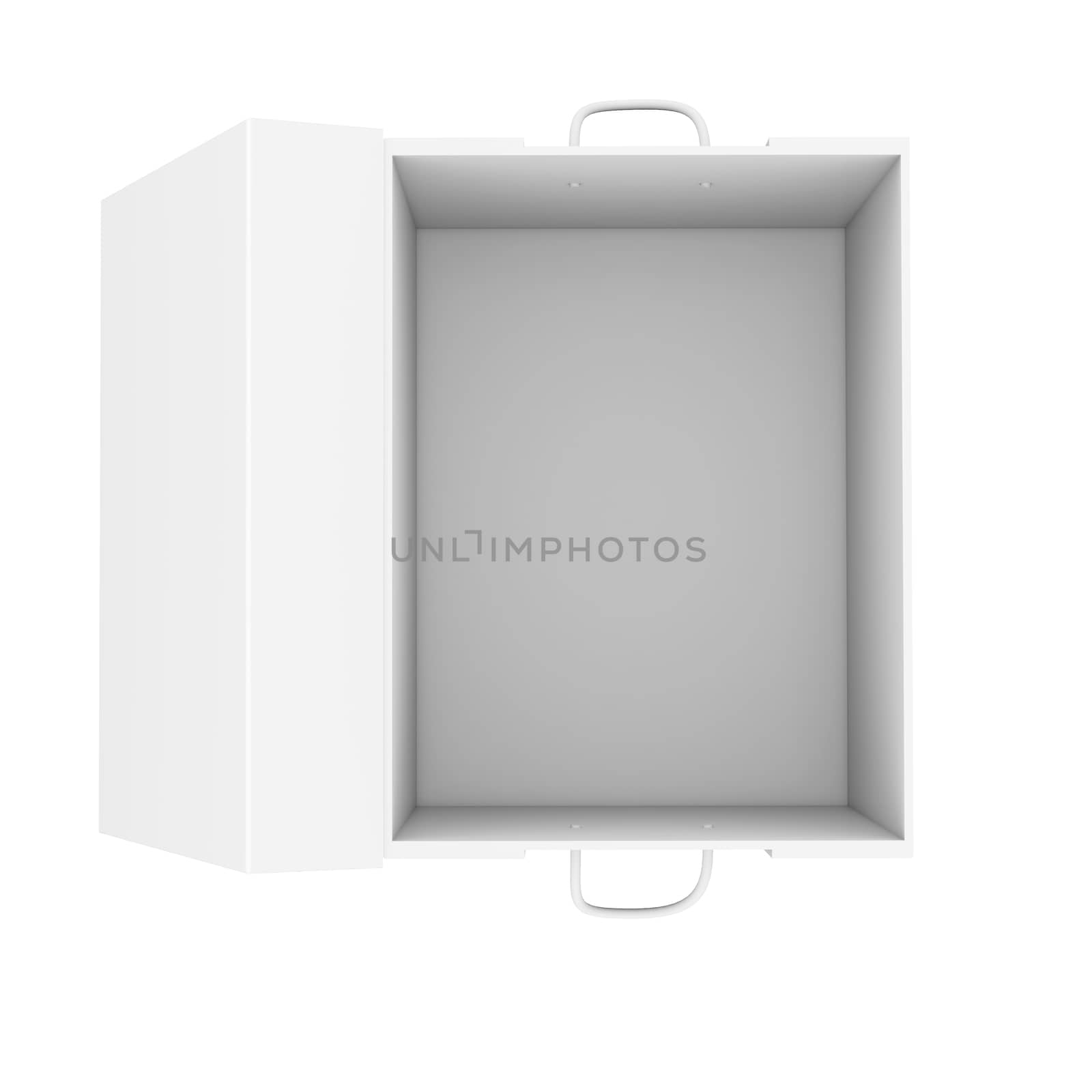 Opened white cardboard package box. Isolated on white background