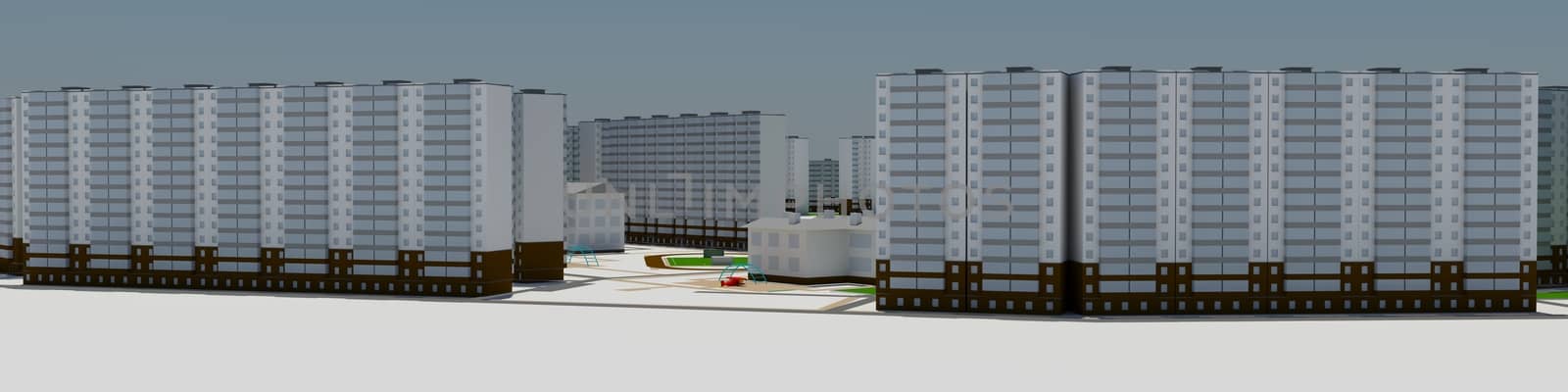 Residential district. 3d rendering on blue sky background