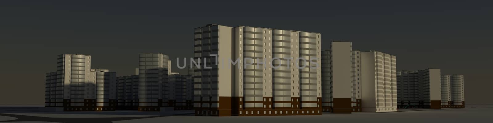 Residential district. 3d rendering against the morning sky