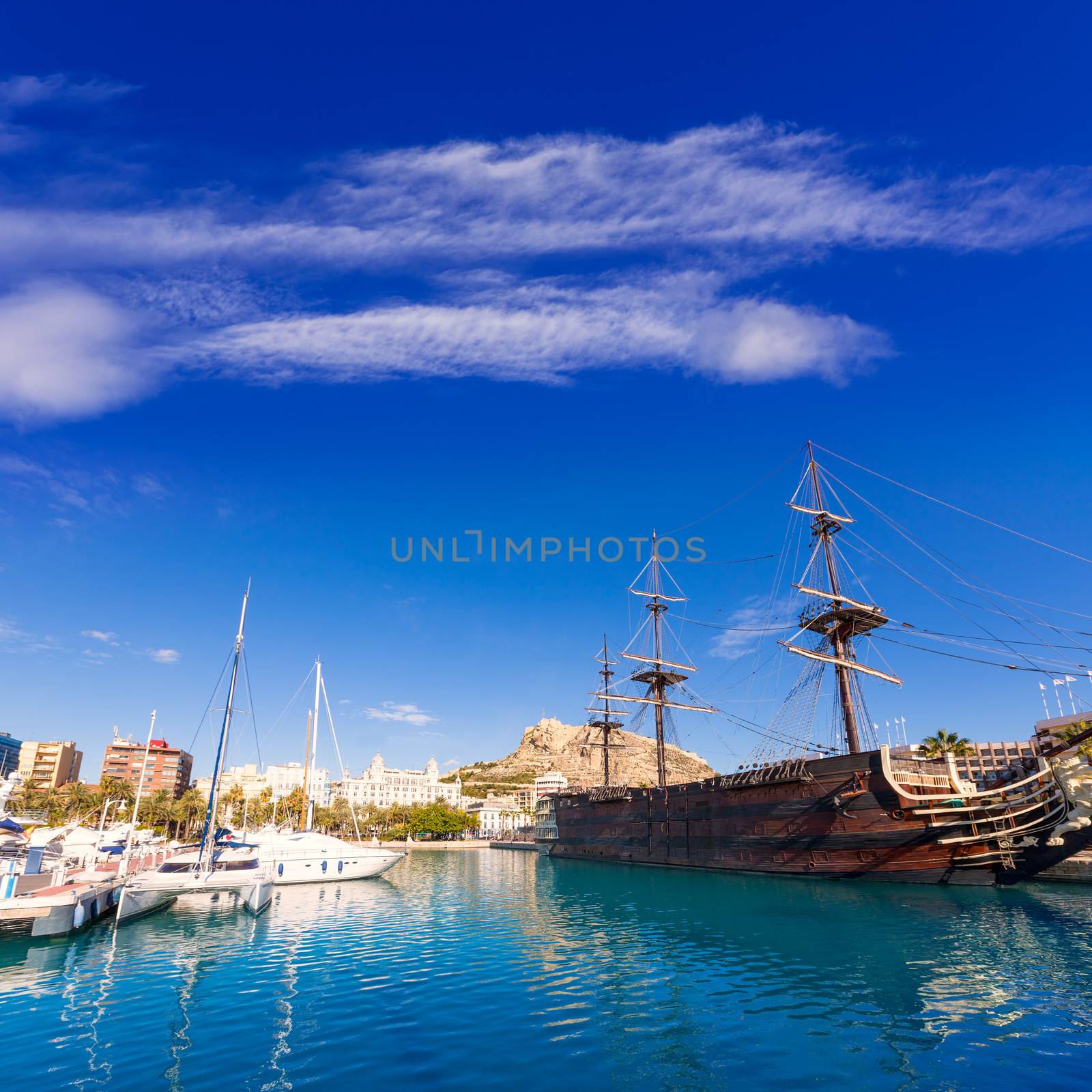 alicante marina port boats in Mediterranean Spain Valencian Community