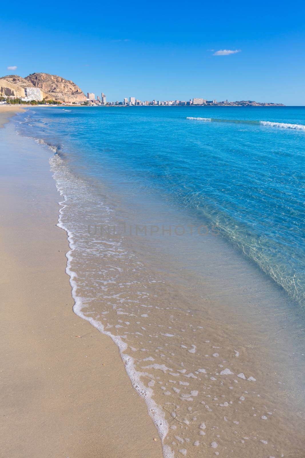 Alicante Postiguet beach and castle Santa Barbara in Spain by lunamarina