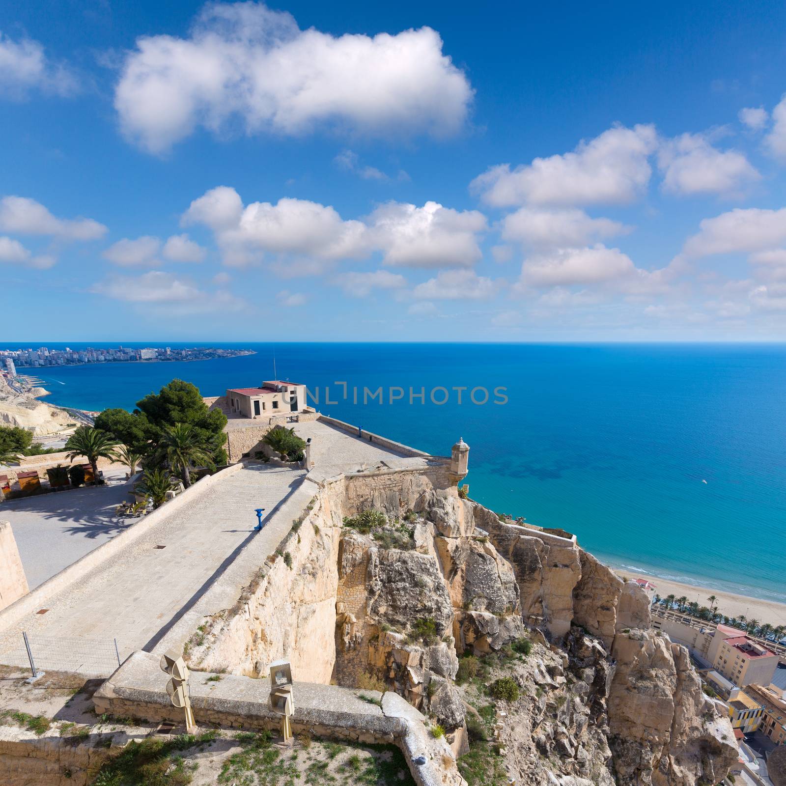 Alicante Postiguet beach view from Santa Barbara Castle by lunamarina