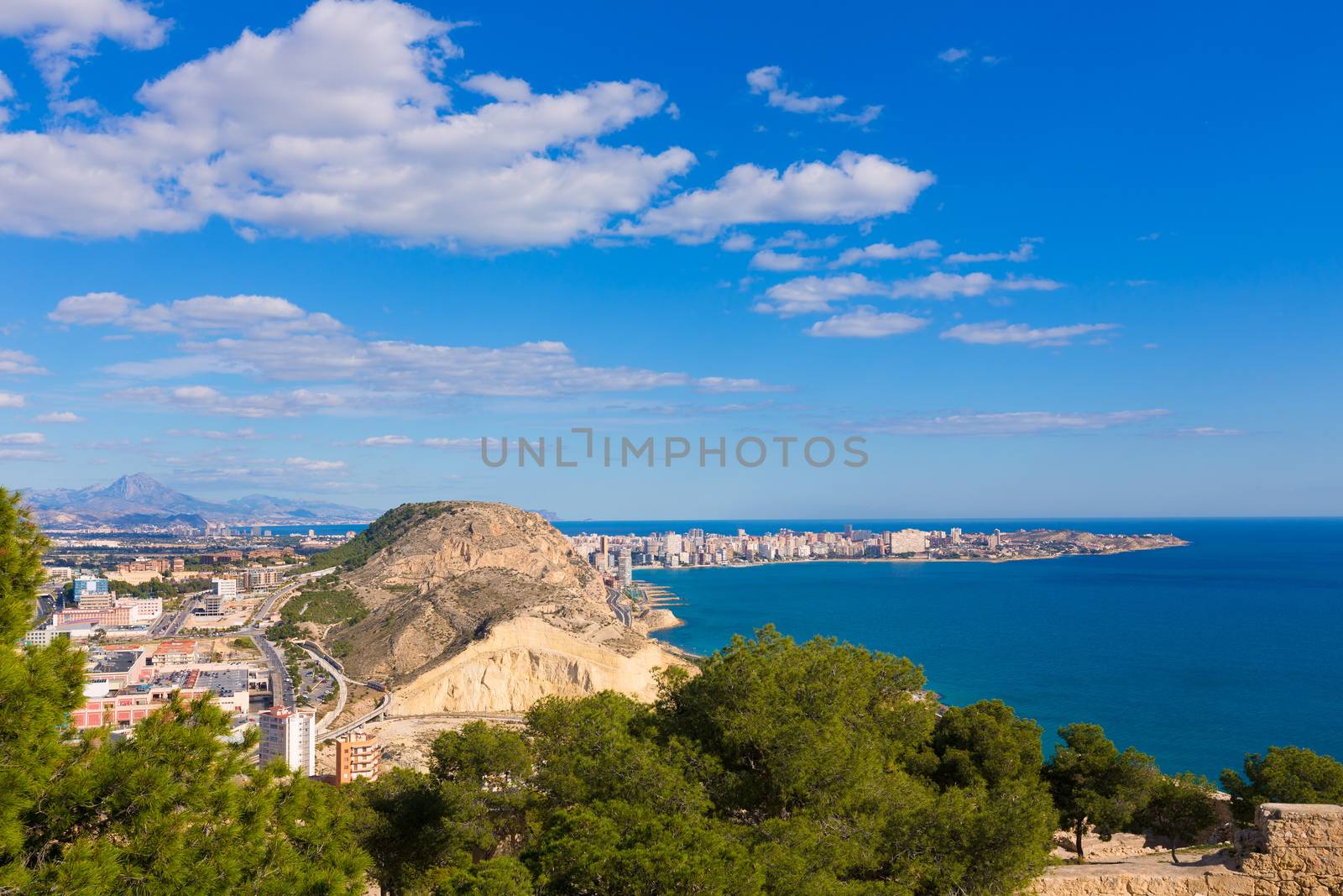 Alicante San Juan beach view from Santa Barbara Castle in Spain