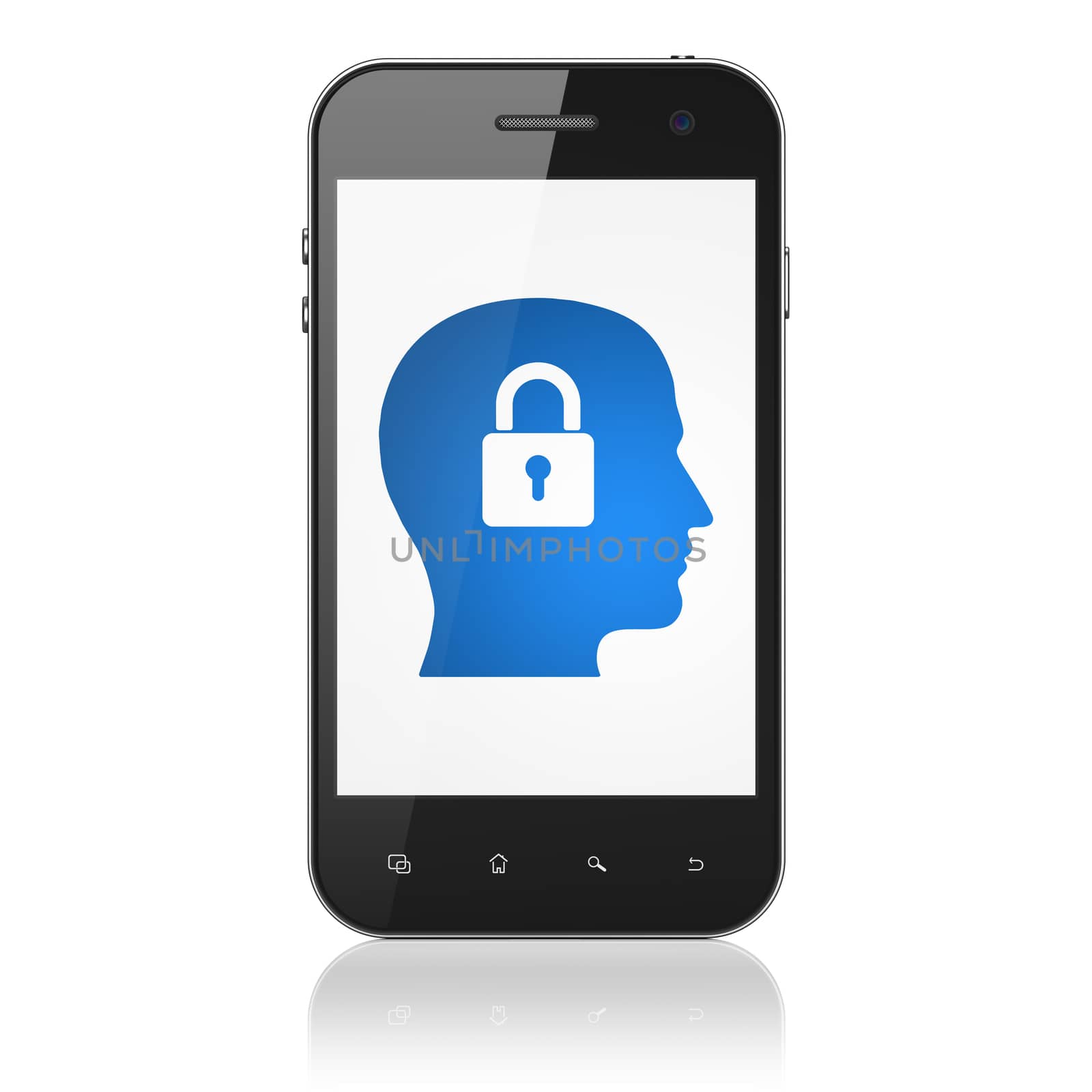Business concept: Head With Padlock on smartphone by maxkabakov