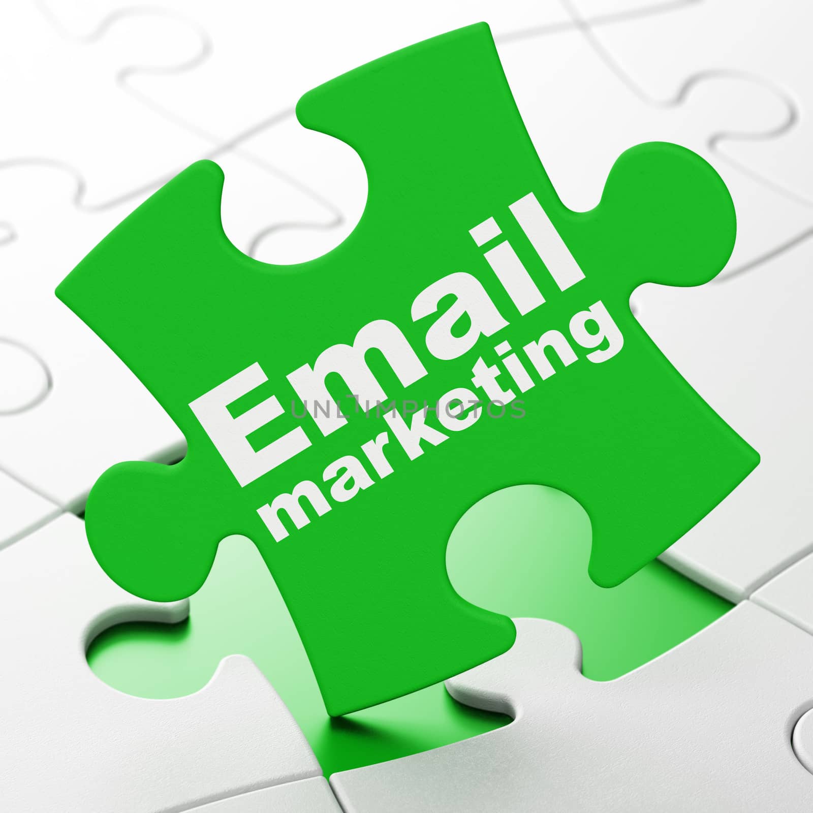 Business concept: Email Marketing on Green puzzle pieces background, 3d render