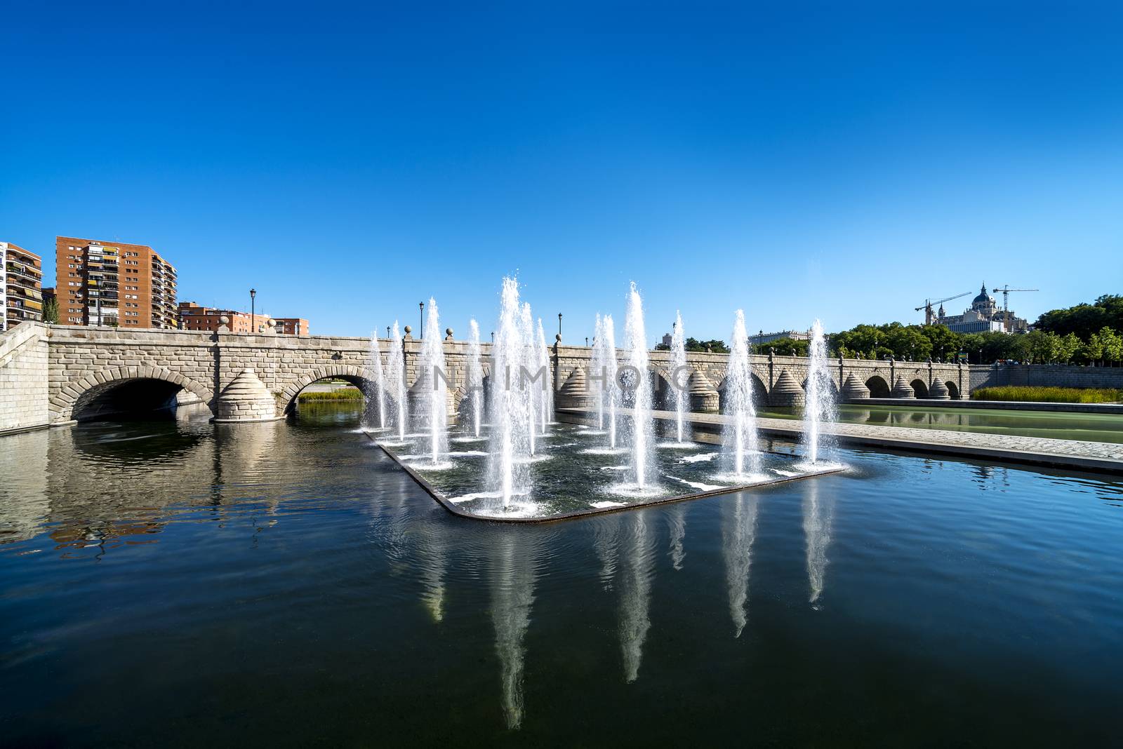 Madrid Skyline with the Segovia Bridge, Almudena Cathedral and the Royal Palace 