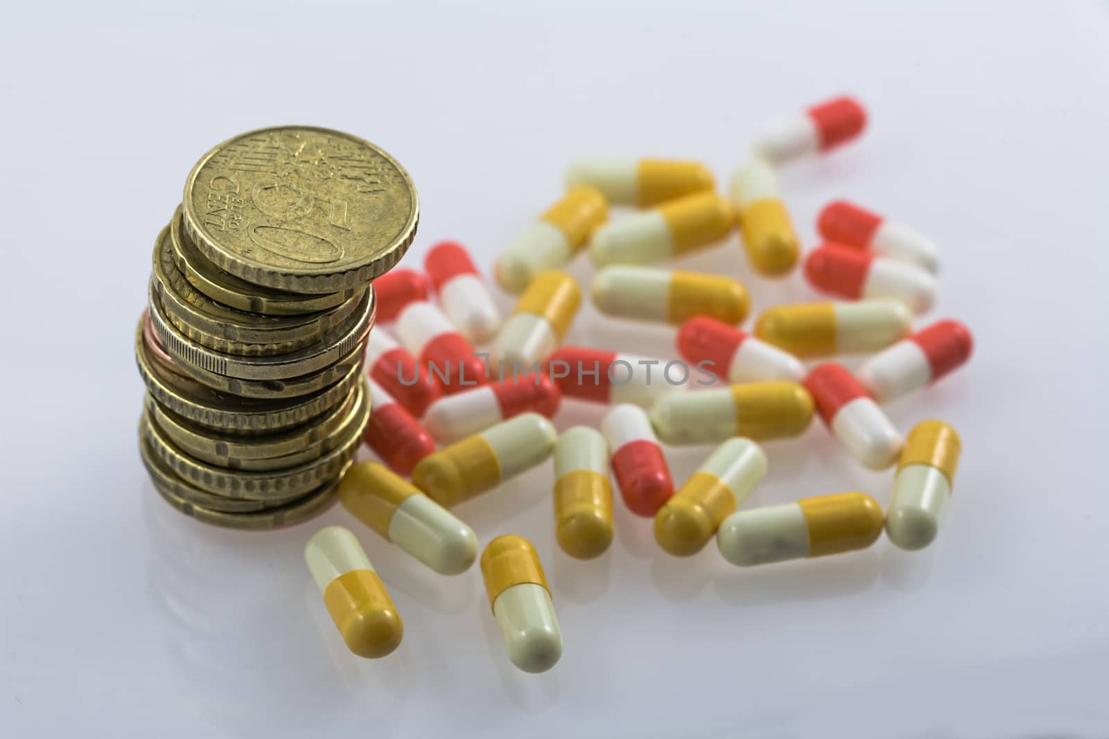 Concept of sanitary copayment, money and medicines by digicomphoto