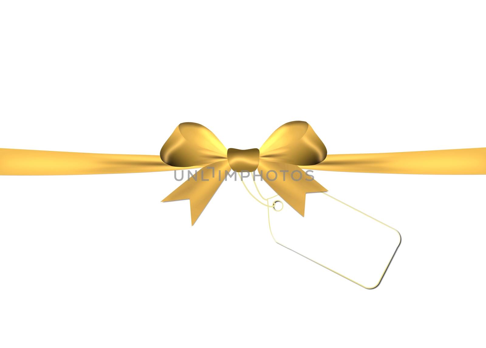 Satin golden bow with golden overlays isolated on a white background