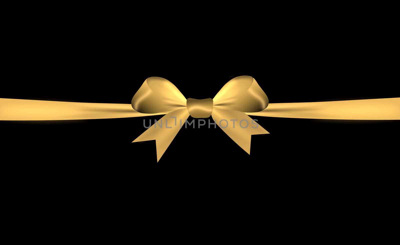 Satin golden bow with golden overlays isolated on a black background