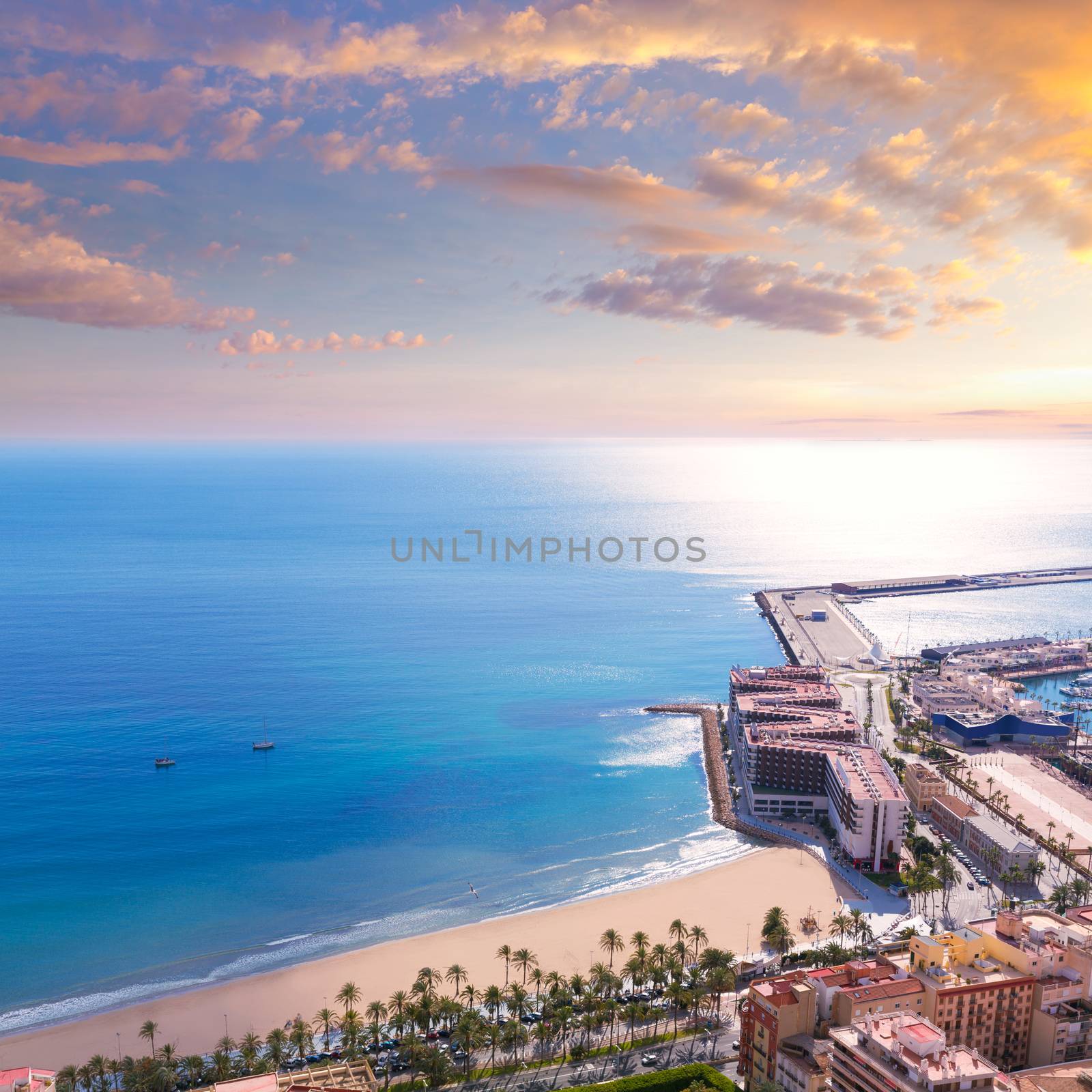 Alicante Postiguet beach view from Santa Barbara Castle by lunamarina