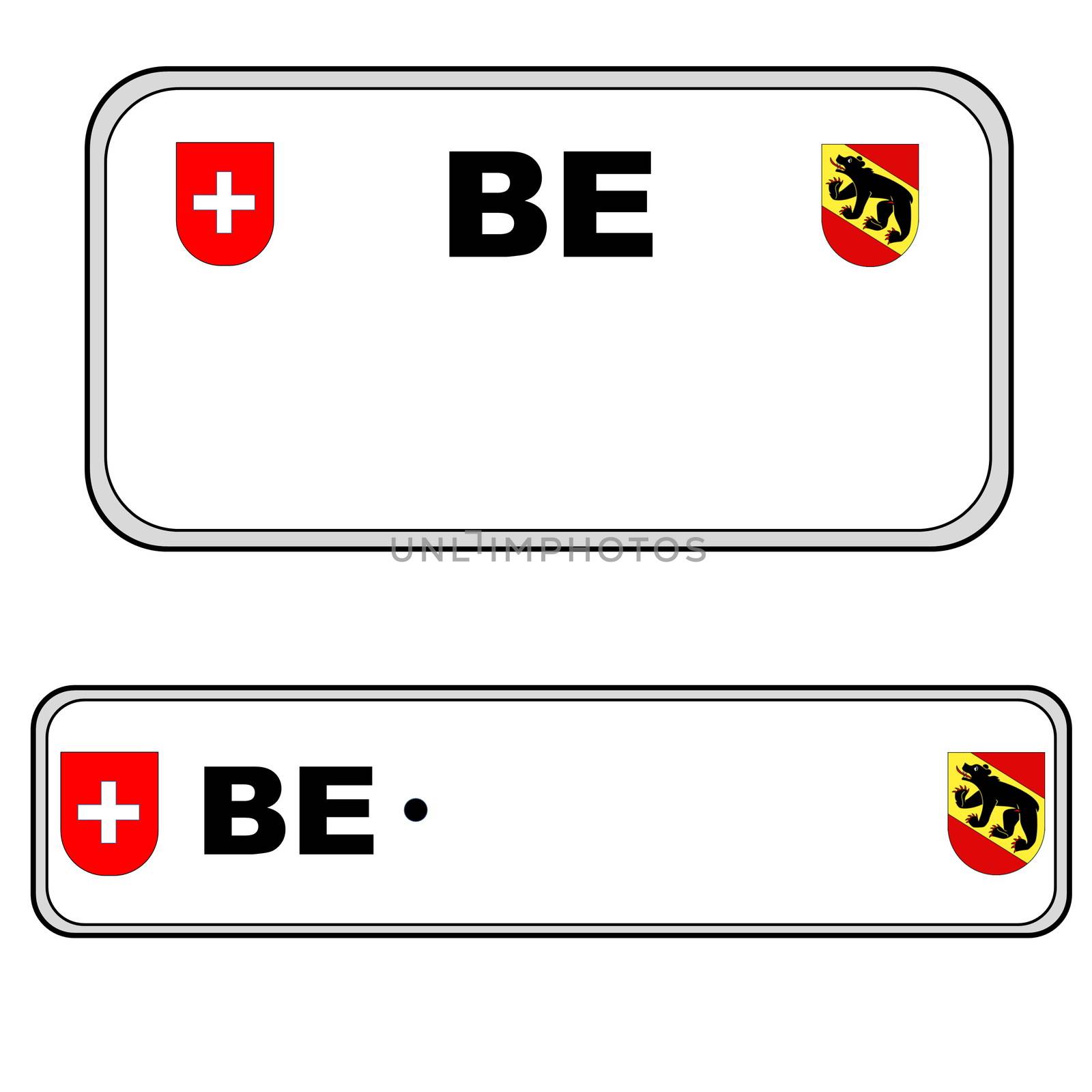 Bernese front and back plate numbers, Switzerland, in white background