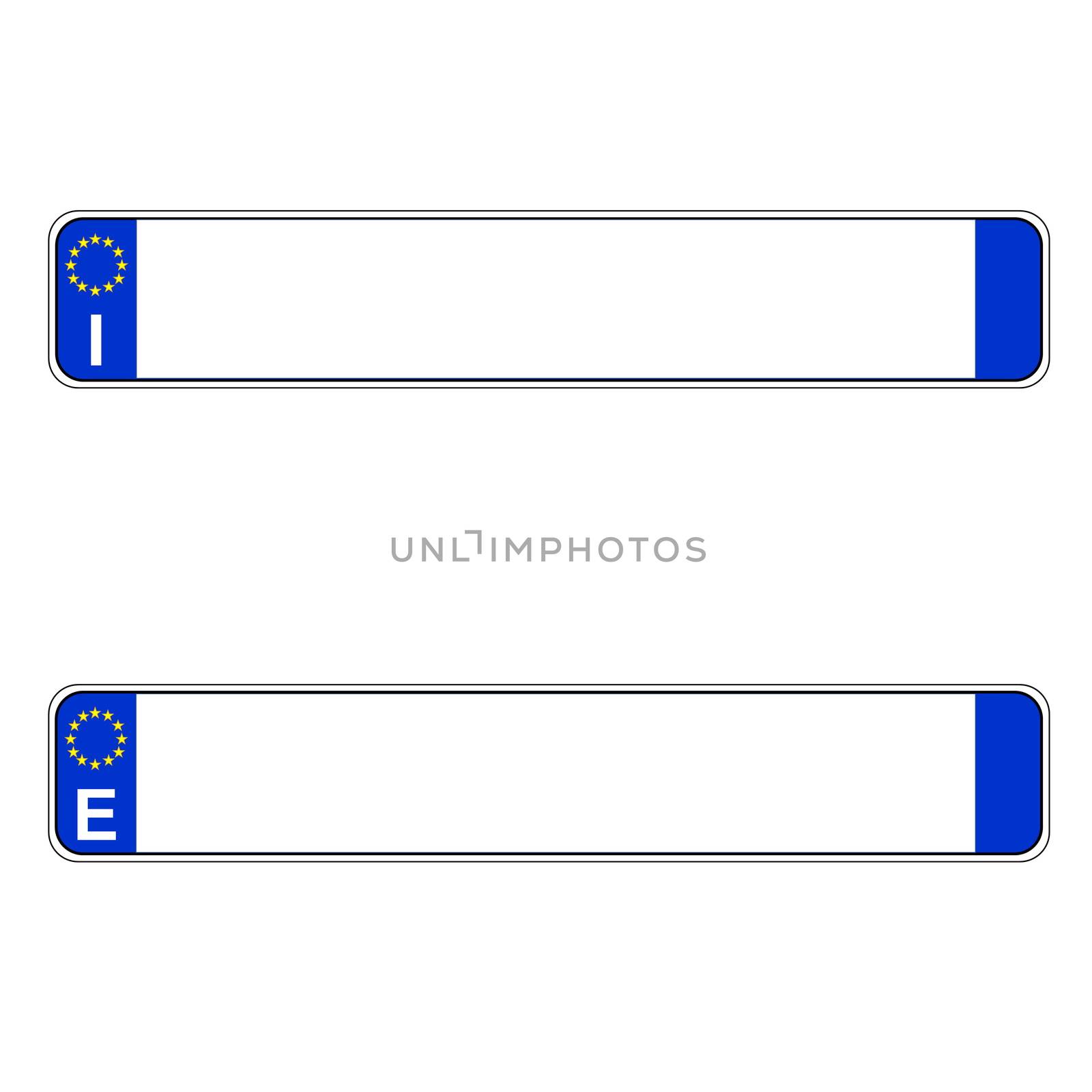 Italian and spanish plate number, Europe, in white background
