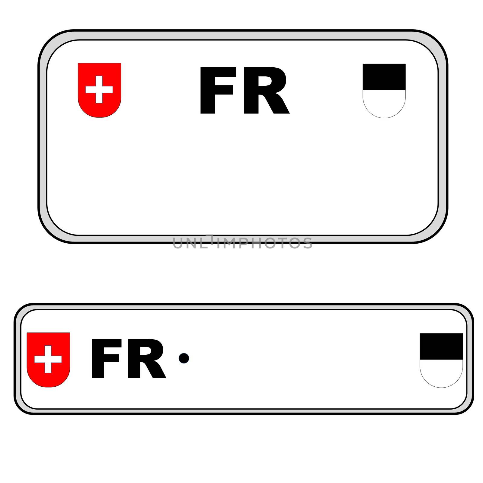 Fribourg front and back plate numbers, Switzerland, in white background