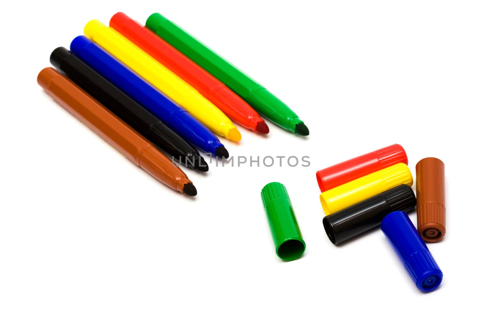 Beautiful color felt-tip pens on a white background