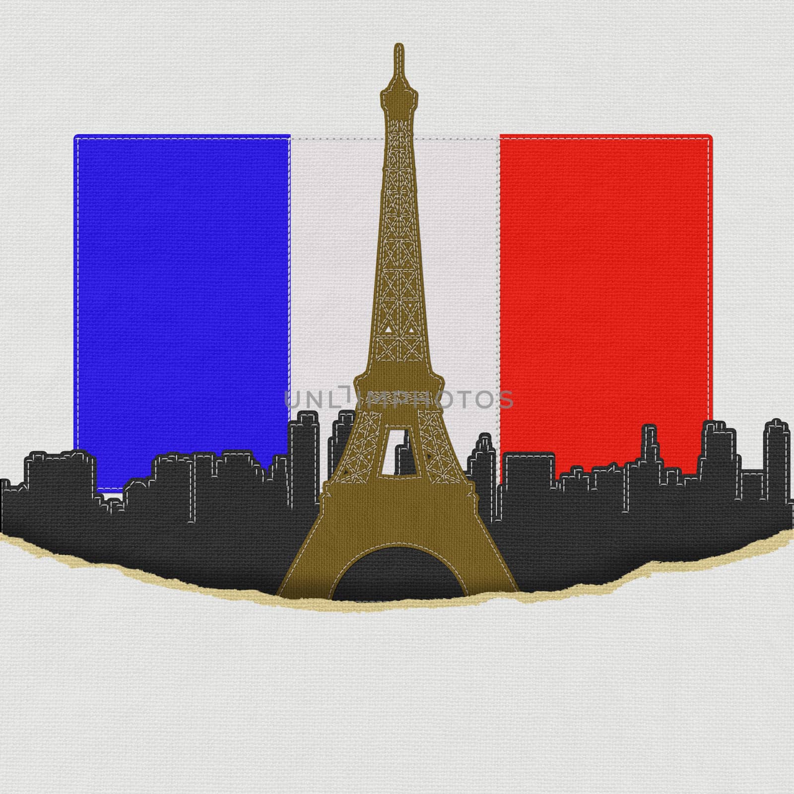 Eiffel tower, Paris. France in stitch style on fabric background by basketman23