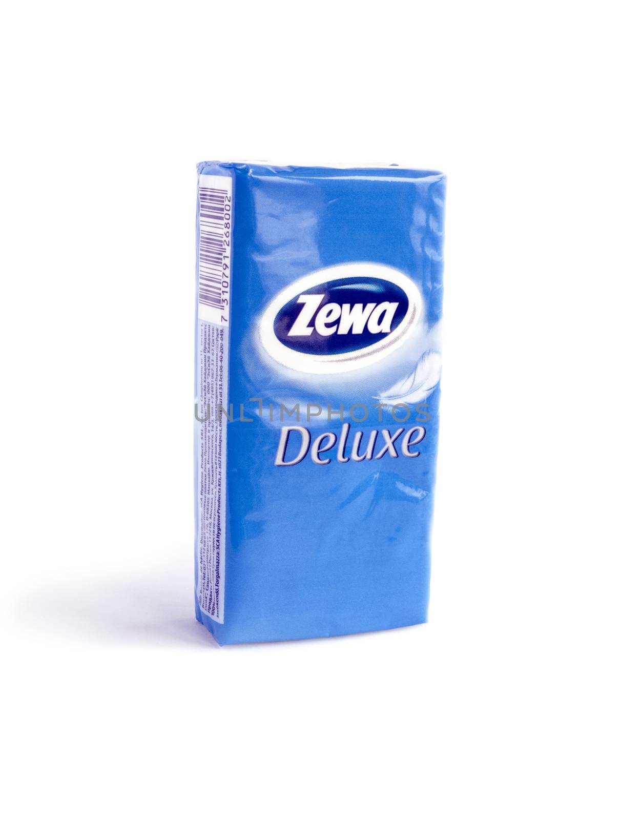 Bucharest, Romania - Jan 24, 2014: A pack of Zewa Deluxe napkins isolated on white background. In the consumer tissue sector, Zewa supplies toilet paper, household towels and handkerchieves/facials.