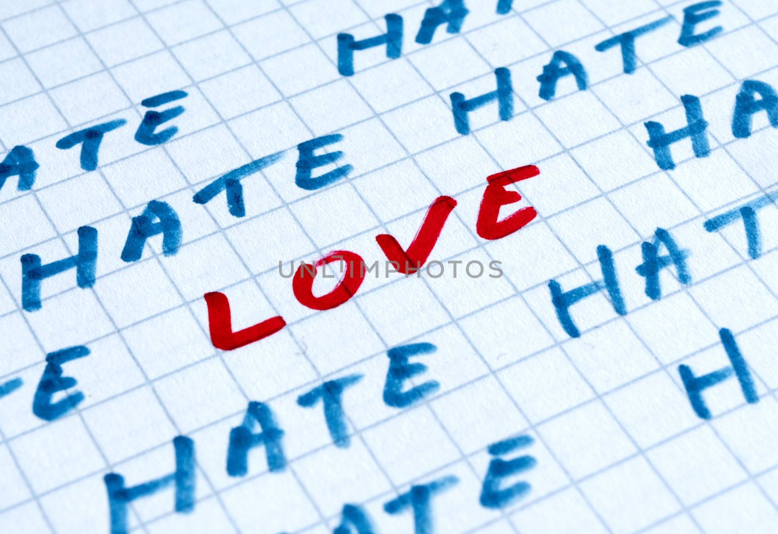 Love beneath the I hate you words. Photo Concept. Hand writing