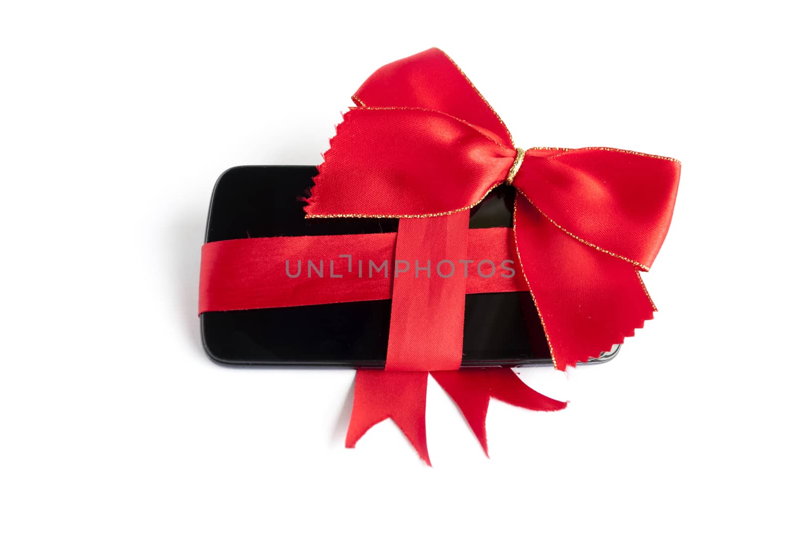 Smart Phone with Red Ribbon and Bow isolated by maxmitzu