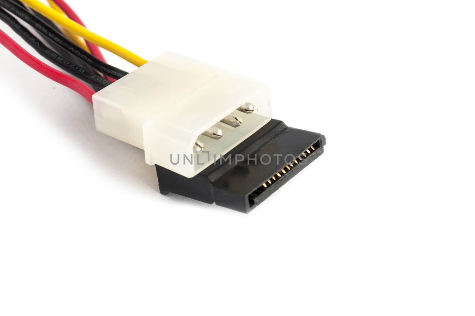 Hard disk drive power cables on a white background