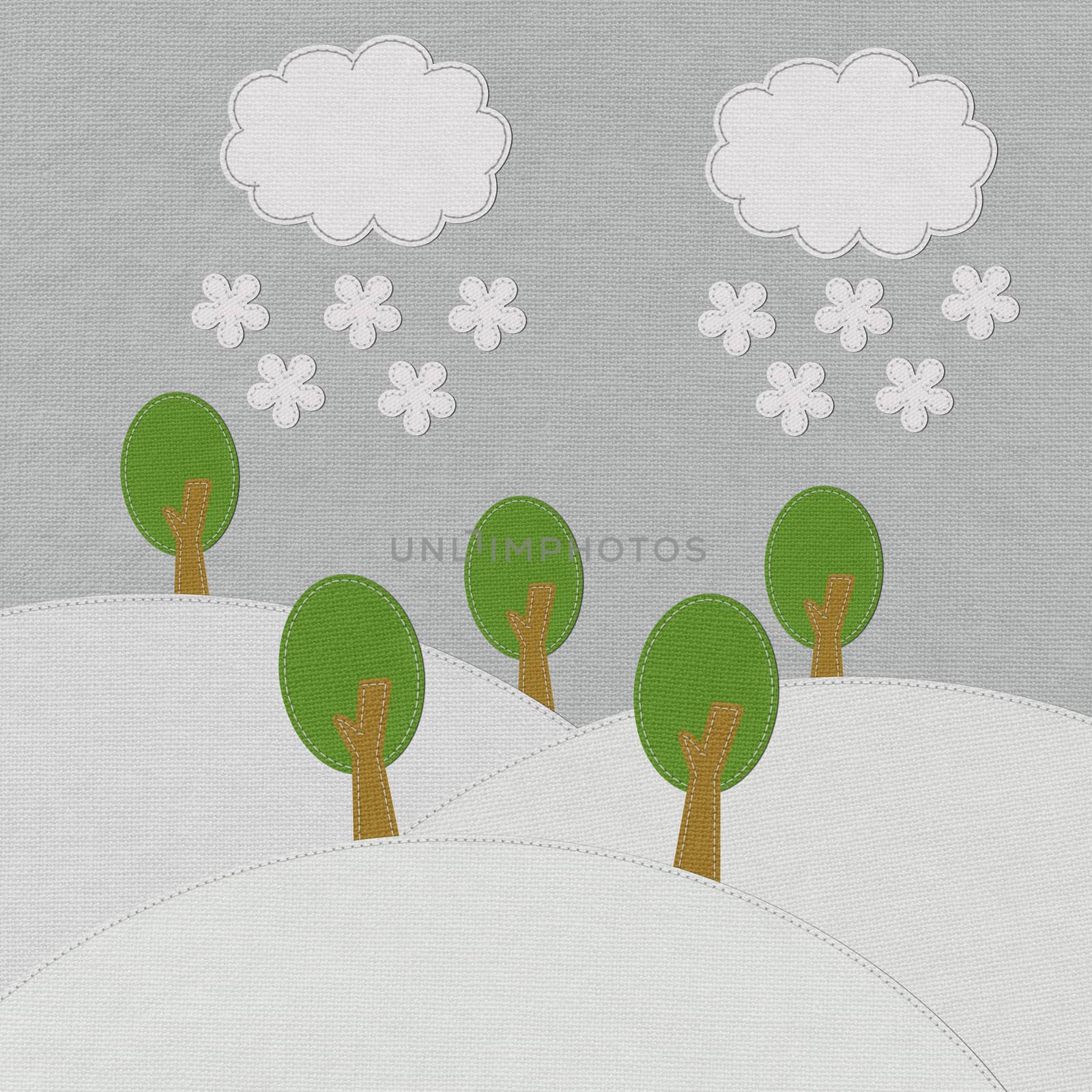 Spring landscape with stitch style on fabric background by basketman23