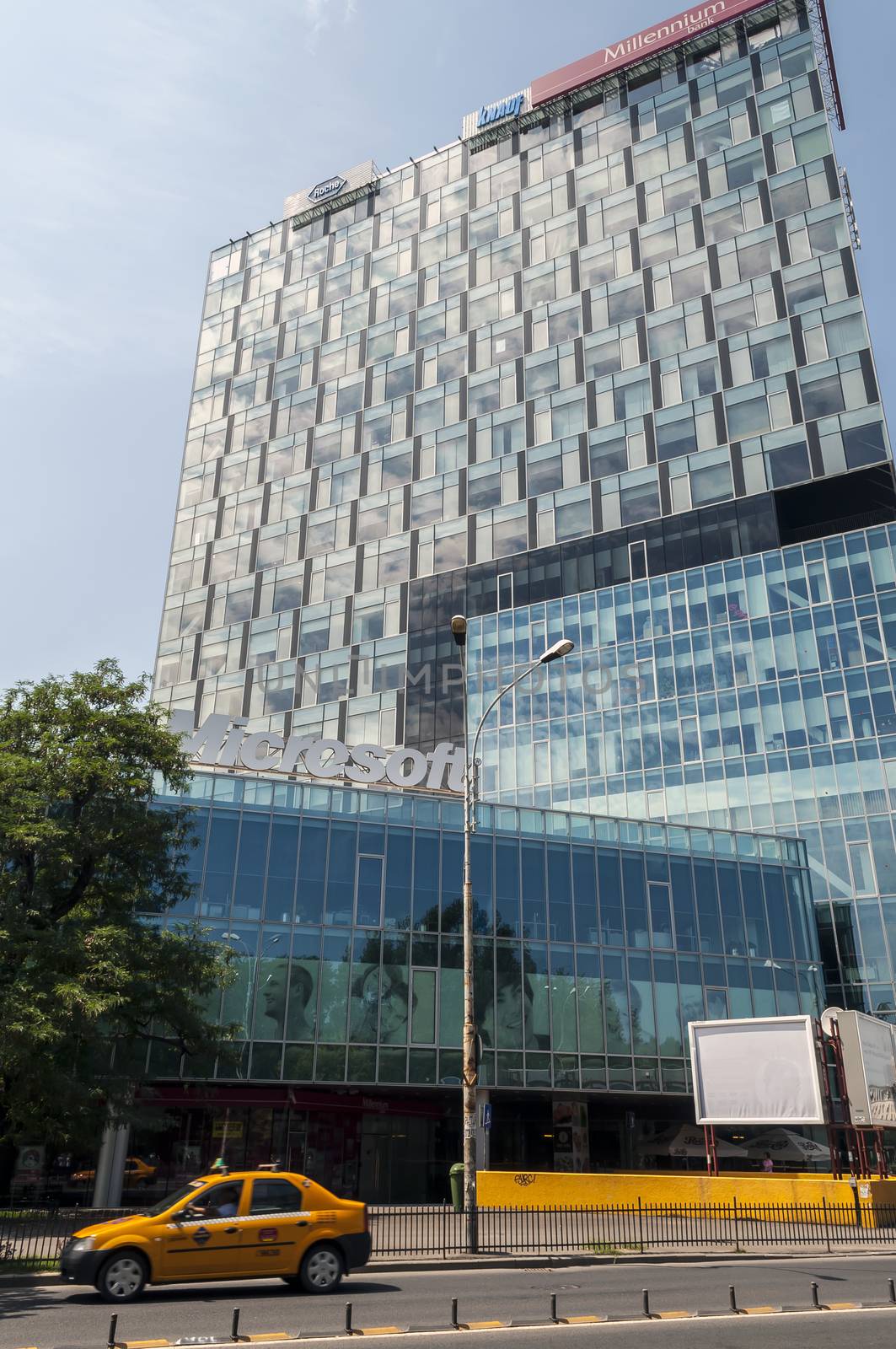 BUCHAREST, ROMANIA - JUNE 21: Microsoft Building on JUNE 21, 2013 in Bucharest, Romania. Microsoft is an American software corporation headquartered in Redmond and founded by Bill Gates in 1975.