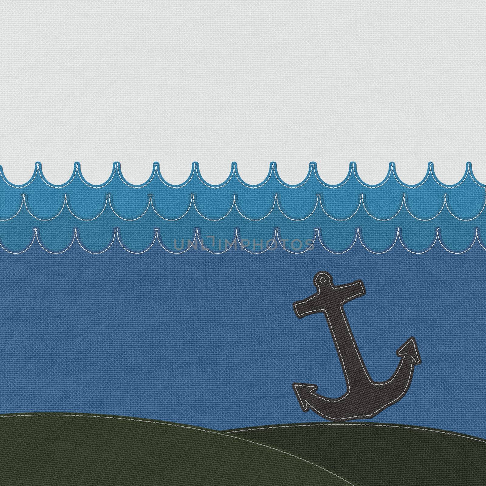 Anchor under the ocean with stitch style on fabric background by basketman23