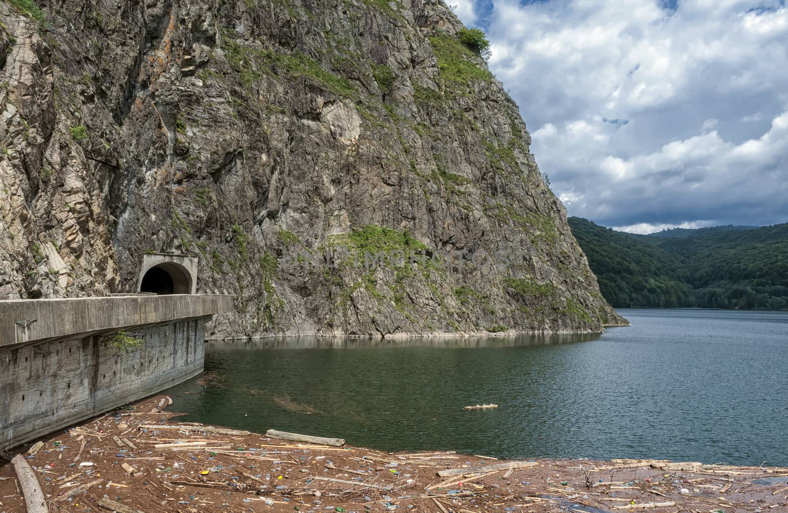 Landscape with Vidraru dam Lake in Fagaras mountains in Romania