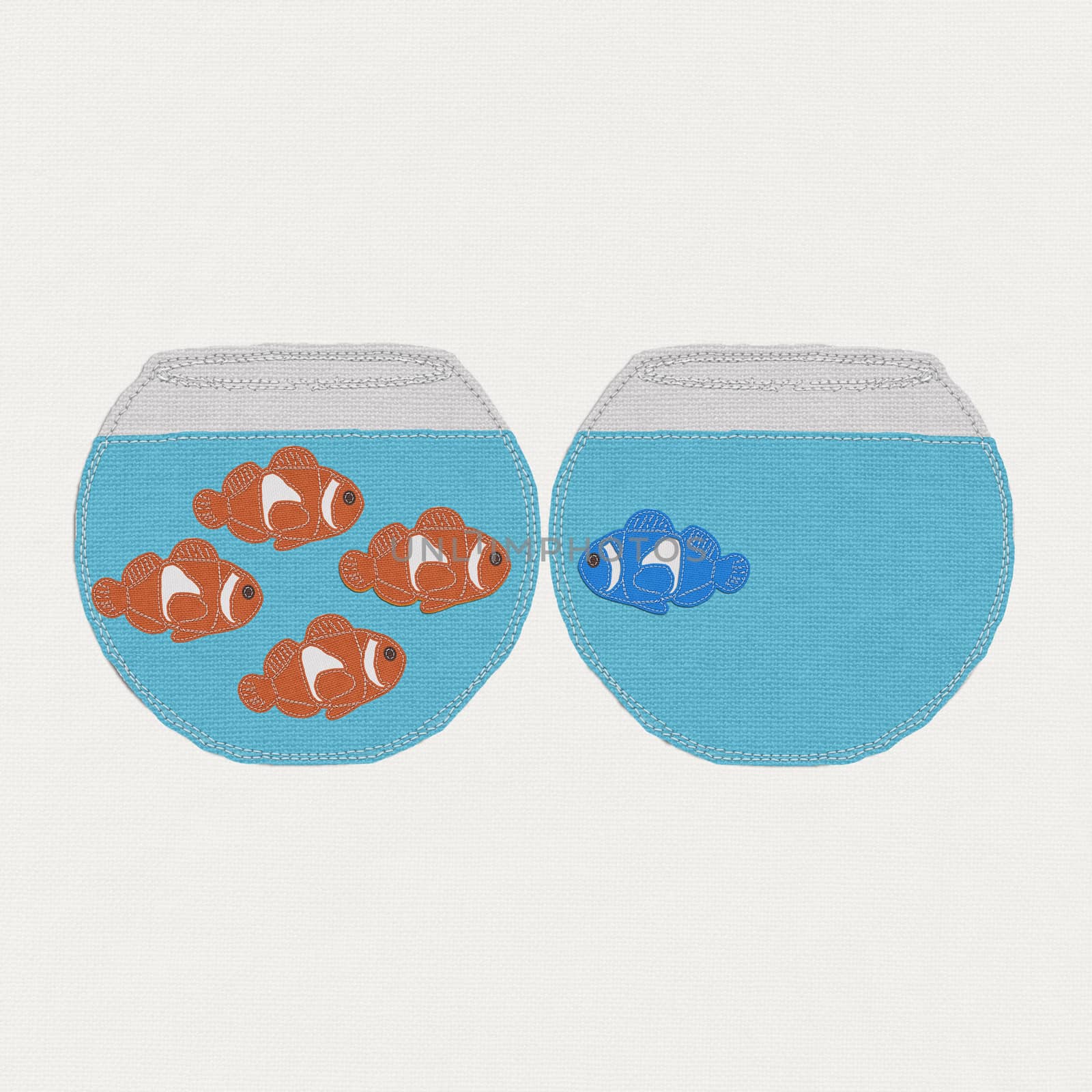 Fish in the bowl with stitch style, unique and diffrent business concept