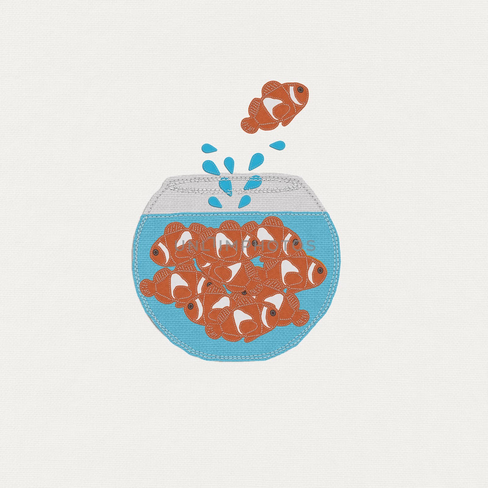 Fish in the bowl with stitch style, unique and diffrent business concept