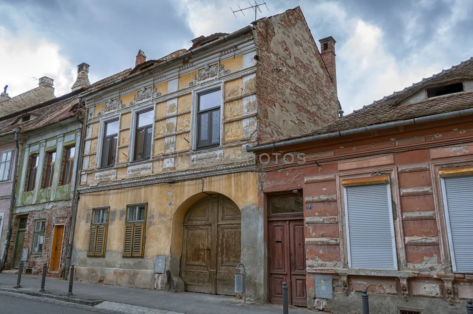 Sibiu, town in Transylvania, Romania. Old gates of residential buildings.