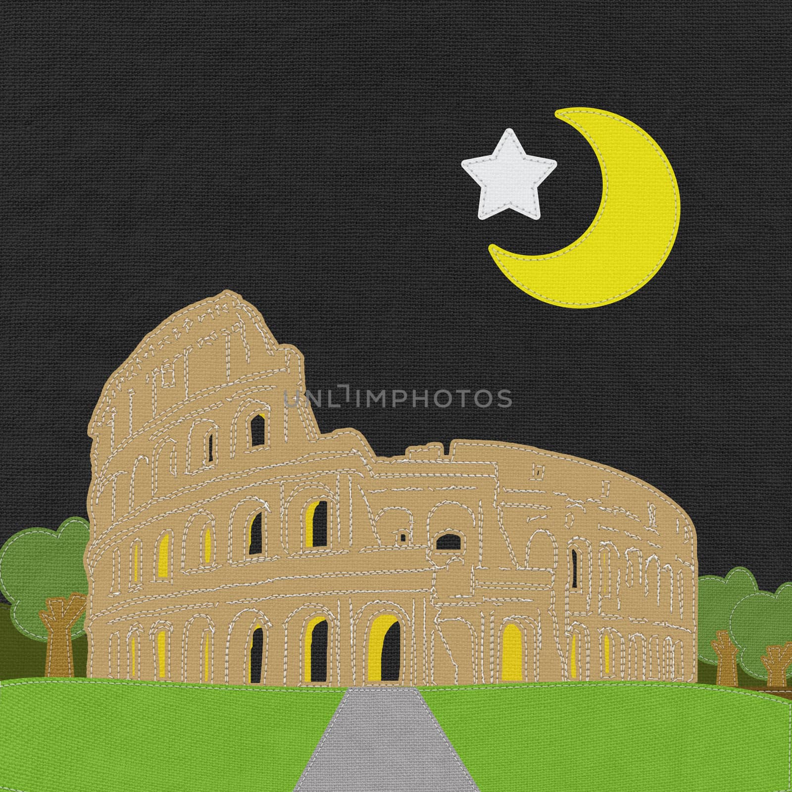 Colosseum in rome with stitch style on fabric background by basketman23