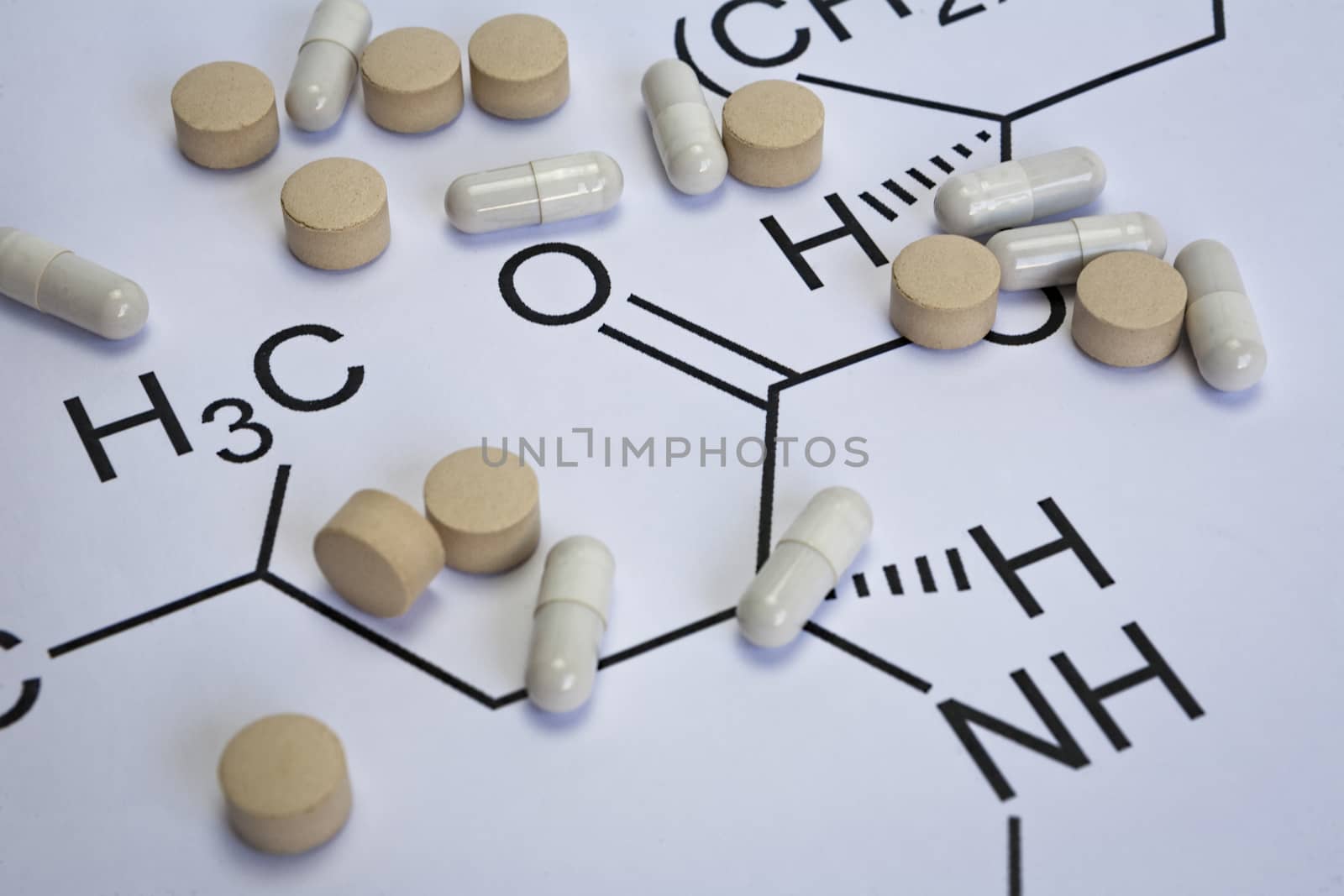 Chemistry science formula and tablets, Medicine symbol by digicomphoto