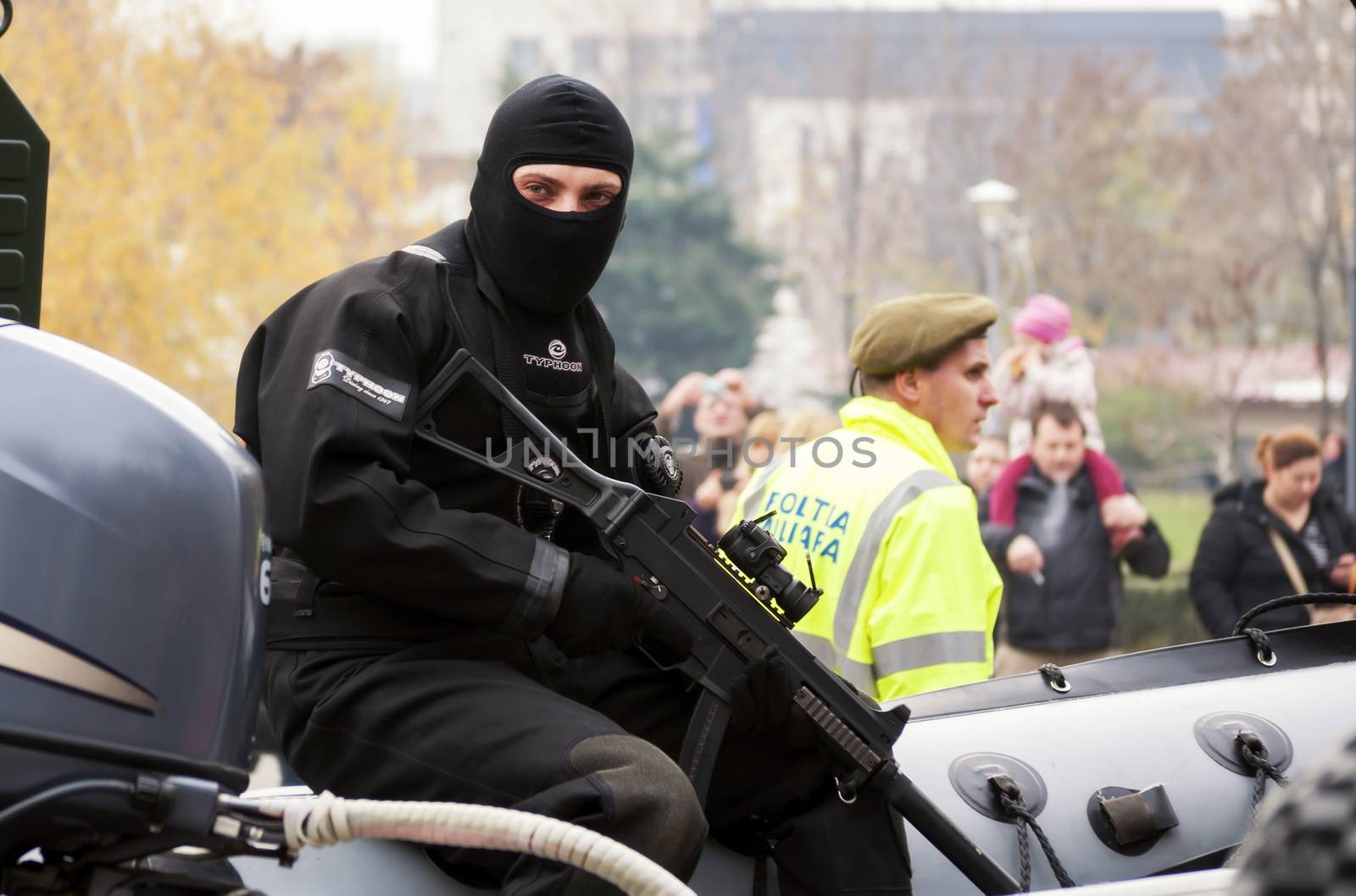 BUCHAREST, ROMANIA, DEC. 1: Military Parade on National Day of Romania, Arc de Triomphe, December 1, 2013 in Bucharest.