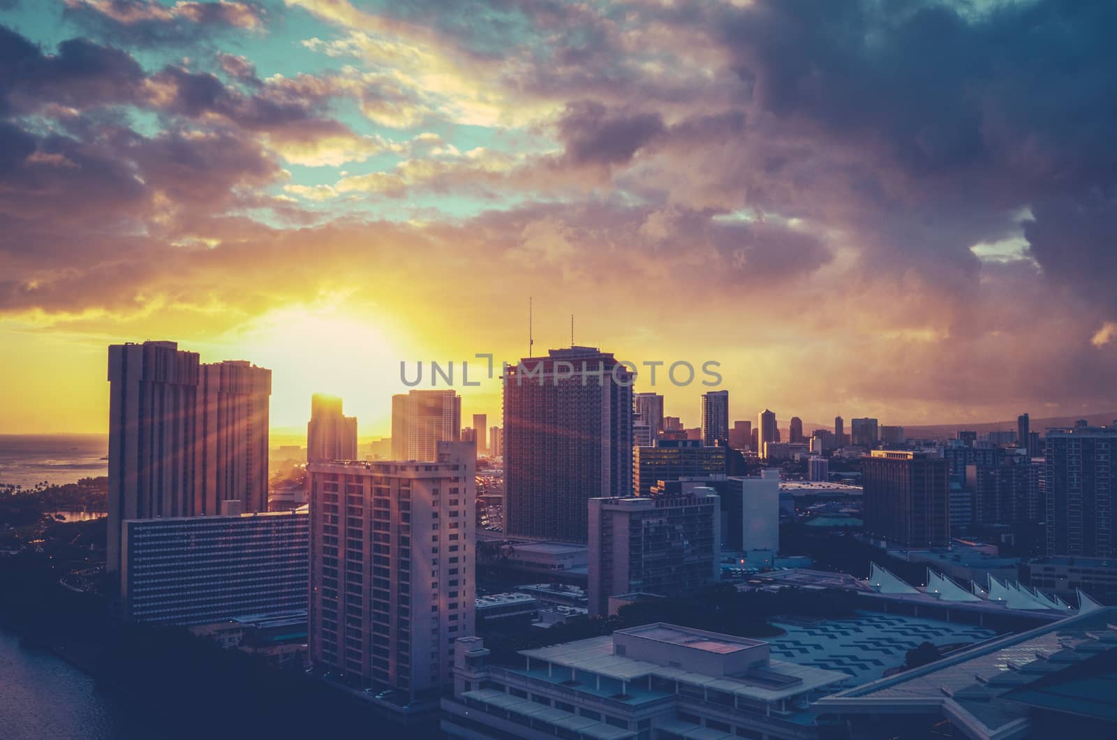 Vintage Retro Style Photo Of The Honolulu, Hawaii Cityscape