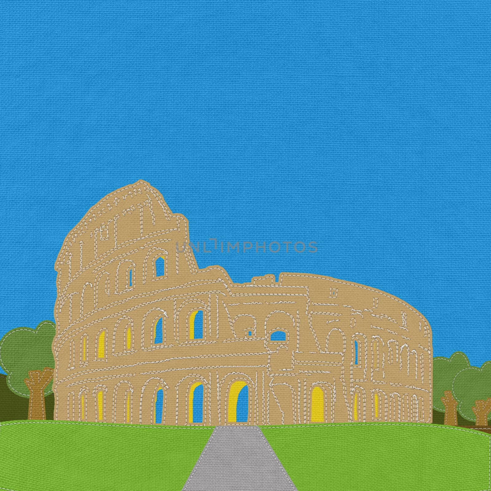 Colosseum in rome with stitch style on fabric background by basketman23