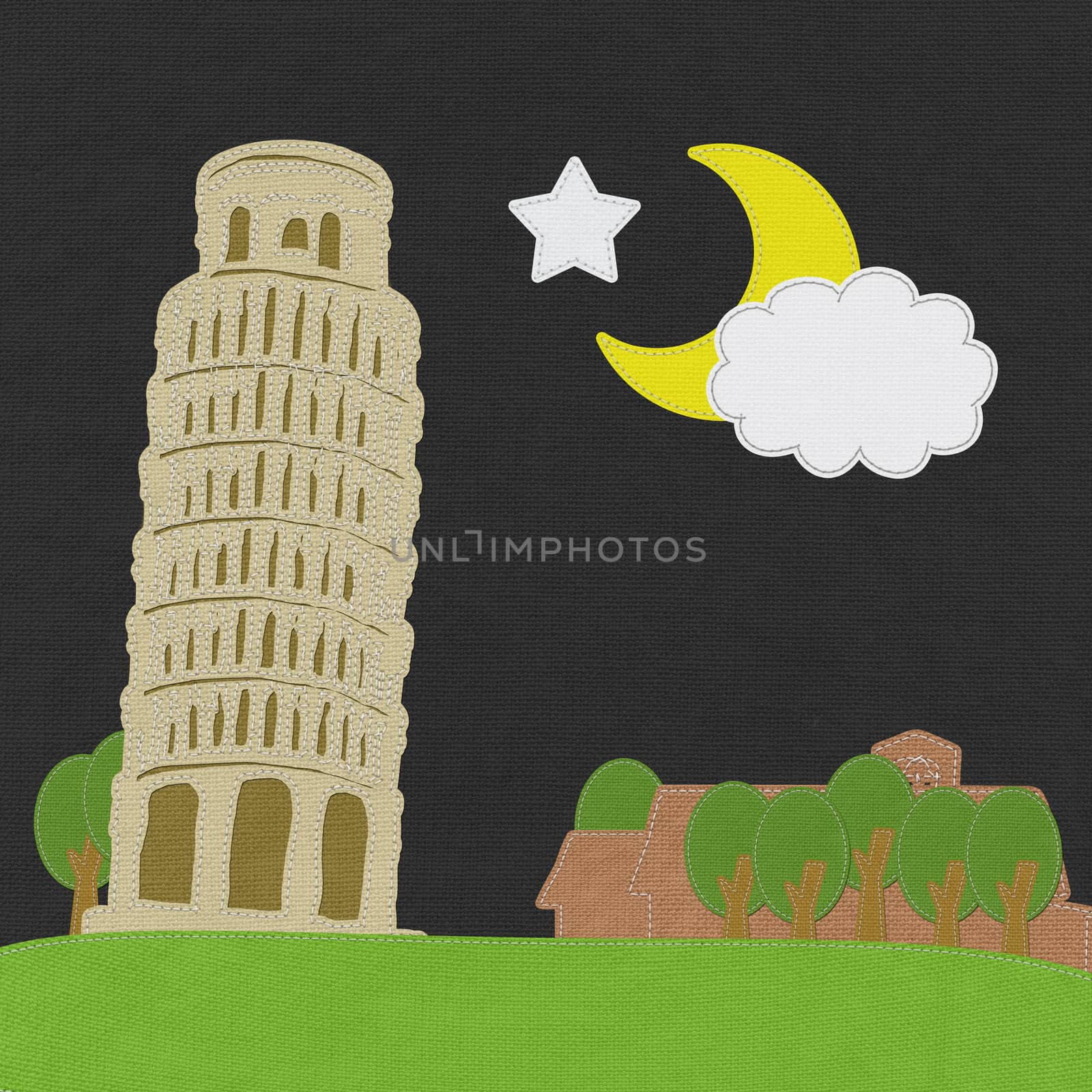 Pisa tower in stitch style on fabric background by basketman23