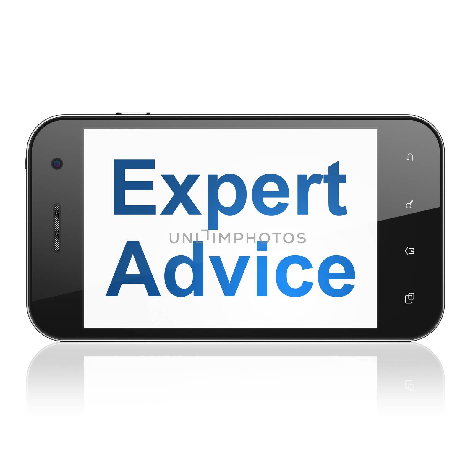 Law concept: smartphone with text Expert Advice on display. Mobile smart phone on White background, cell phone 3d render